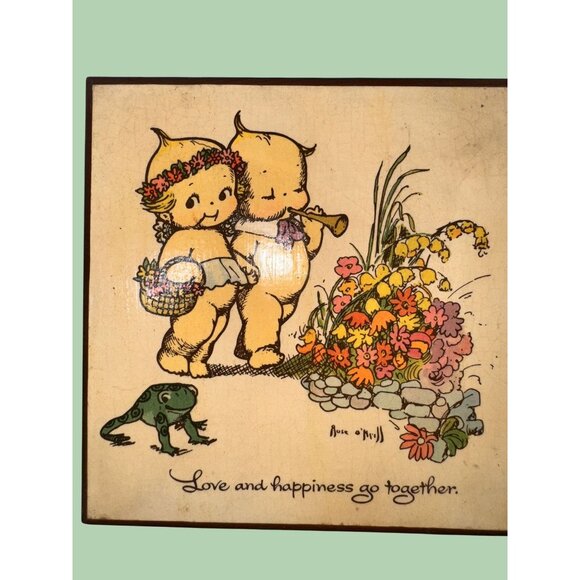 Vintage Wooden Trinket Box With Kewpie Art By Ann OMull Featuring Floral & Frog - Picture 2 of 11